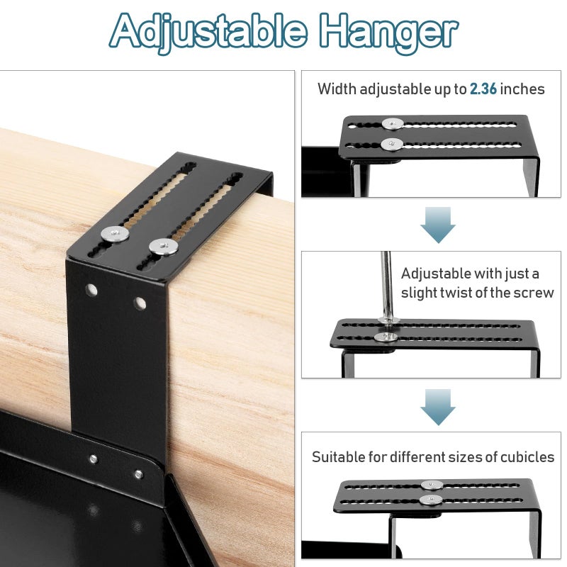Olpchee Office Cubicle Shelf Cubicle Storage Organizer Cubicle Accessories Height Adjustable Cubicle Corner Shelf with Adjustable Hooks - Image 4
